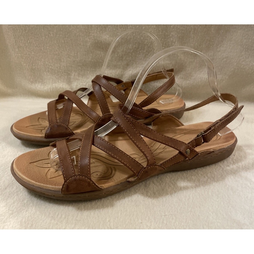BORN BOC Women's Size 11 Strappy Sandals Leather Slingback Cognac Tan Brown
